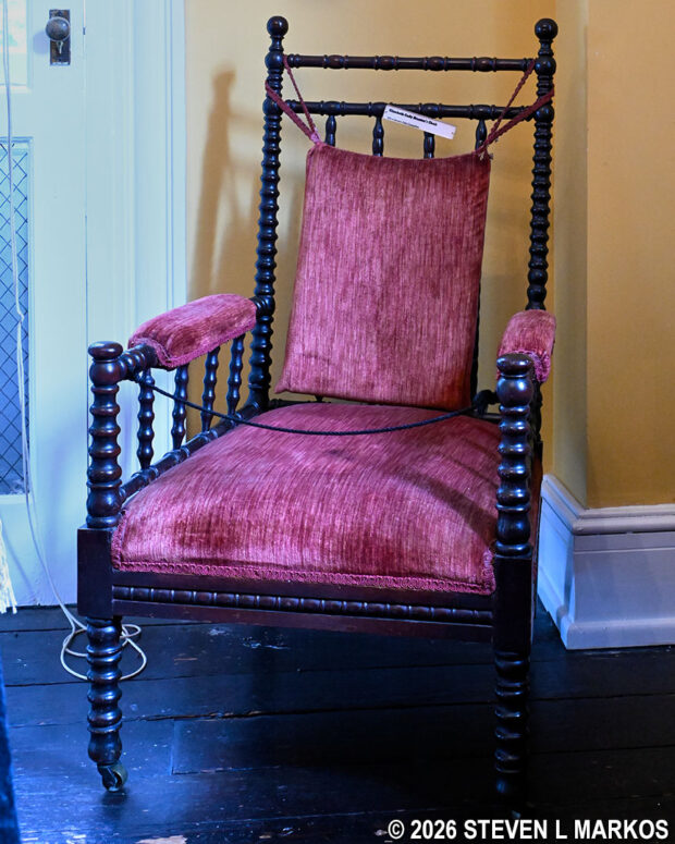 Elizabeth Cady Stanton's chair on display at Belmont-Paul Women's Equality National Monument in Washington, D. C.