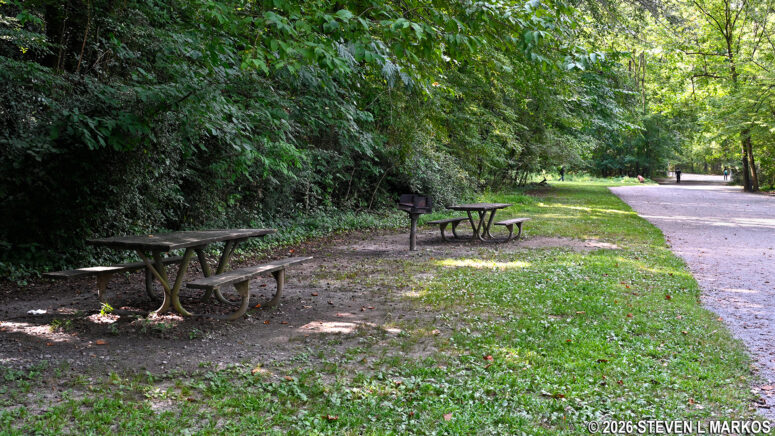 Picnic tables along the Fitness Trail in the Cochran Shoals Unit of Chattahoochee River National Recreation Area