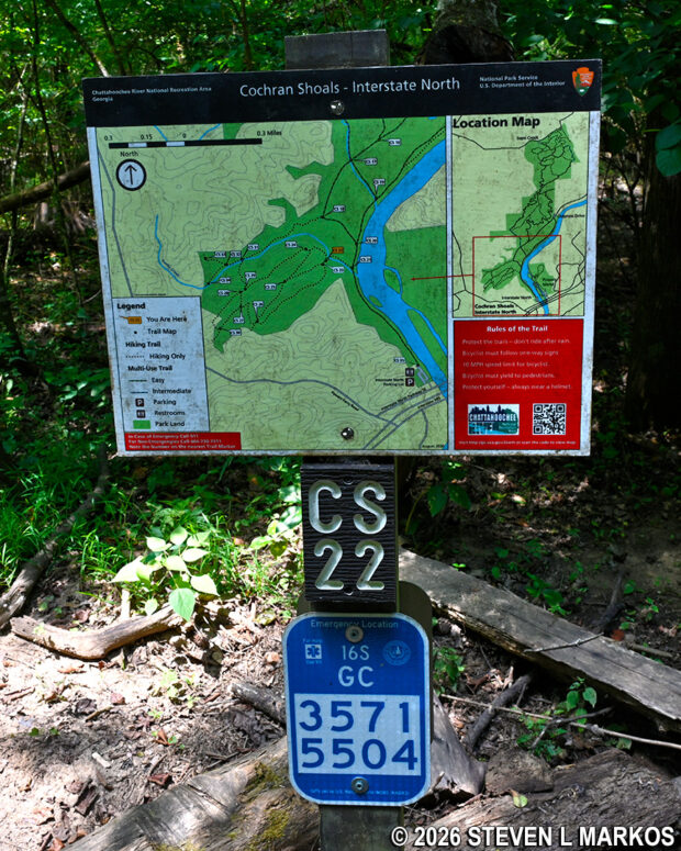 Typical directional signage at trail intersections within Chattahoochee River National Recreation Area