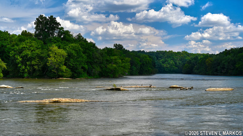 View of the Chattahoochee River from the CS 20 intersection on the Cochran Shoals Fitness Trail in Chattahoochee River National Recreation Area