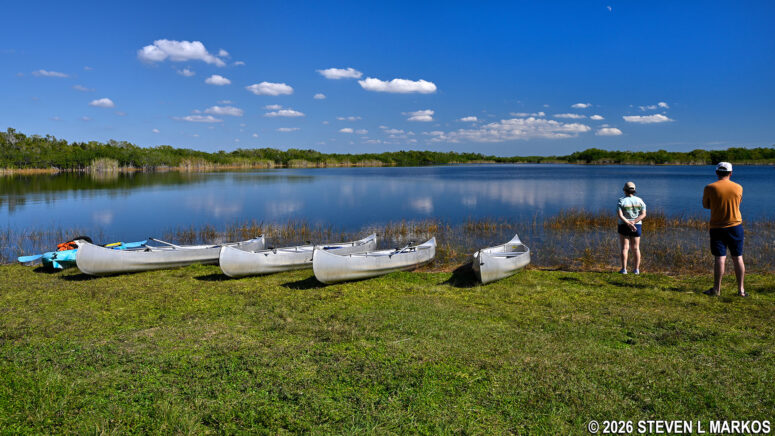 Canoes on the shore of Nine Mile Pond in the Flamingo unit of Everglades National Park