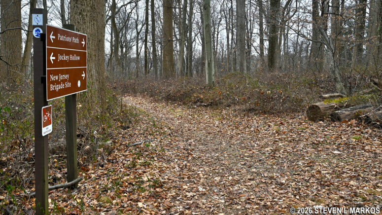 Intersection of the Patriots Path and trail to the Cross Estate Gardens, Morristown National Historical Park
