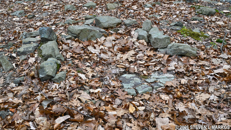 2026 photo of the remains of a hearth built by the soldiers of the New Jersey Brigade, Morristown National Historical Park