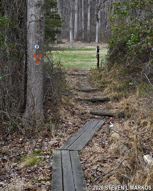 End of the Soldier Hut Trail at the Pennsylvania Line Encampment Site, Morristown National Historical Park