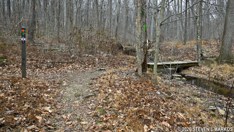 Second bridge over Primrose Brook on the Aqueduct Trail in the Jockey Hollow unit of Morristown National Historical Park