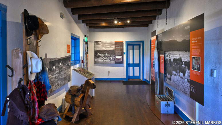 Exhibit room featuring information on the Forked Lighting Ranch at the Trading Post Museum, Pecos National Historical Park