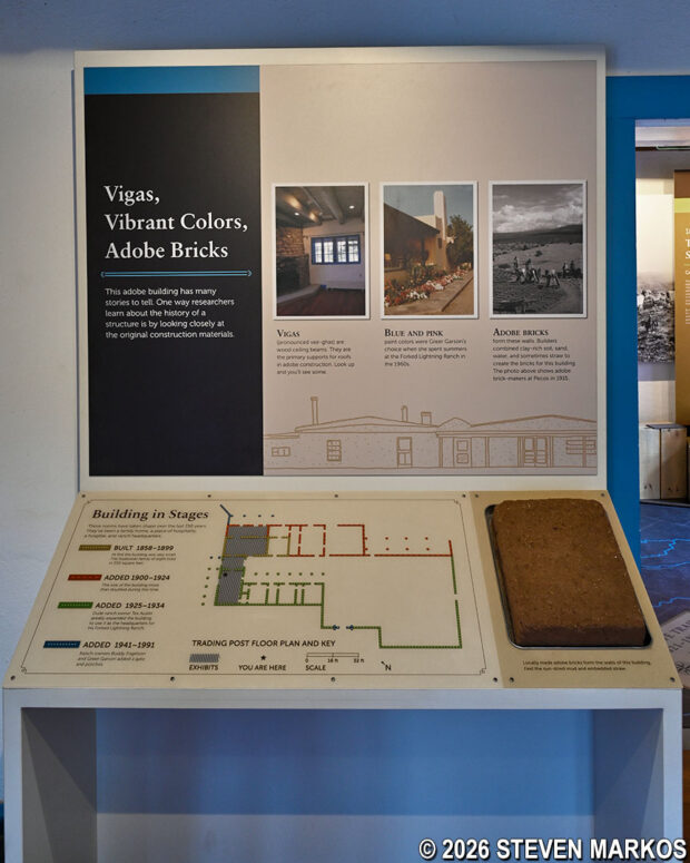 Exhibit featuring the stages of the Trading Post's construction in the Trading Post Museum, Pecos National Historical Park