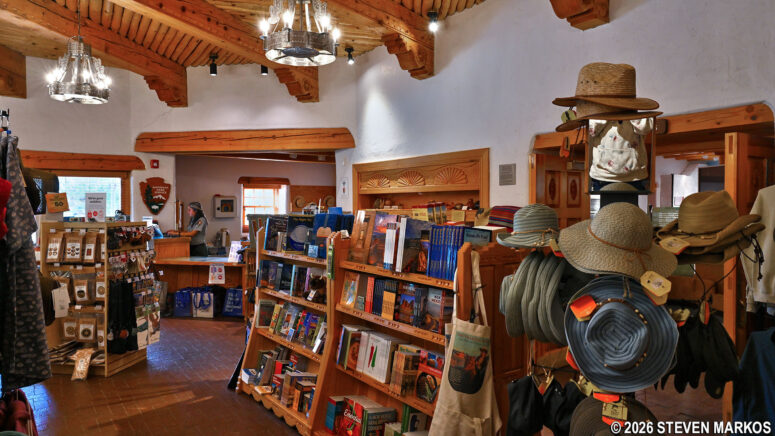 Information desk and souvenir store inside the Visitor Center at Pecos National Historical Park