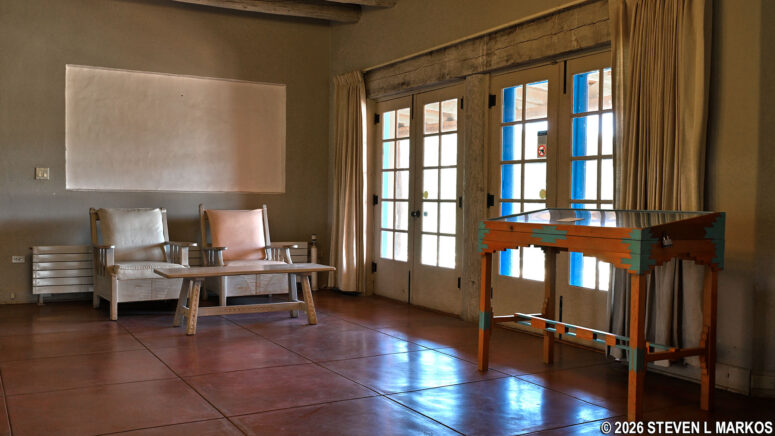 Living room sitting area at the Forked Lightning Ranch, Pecos National Historical Park