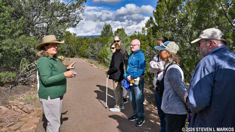 Knowledgeable park volunteer leads a guided walk on the Ancestral Sites Trail at Pecos National Historical Park
