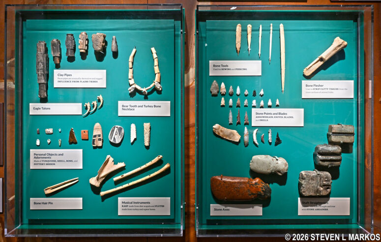 Display case filled with artifacts discovered at Pecos National Historical Park