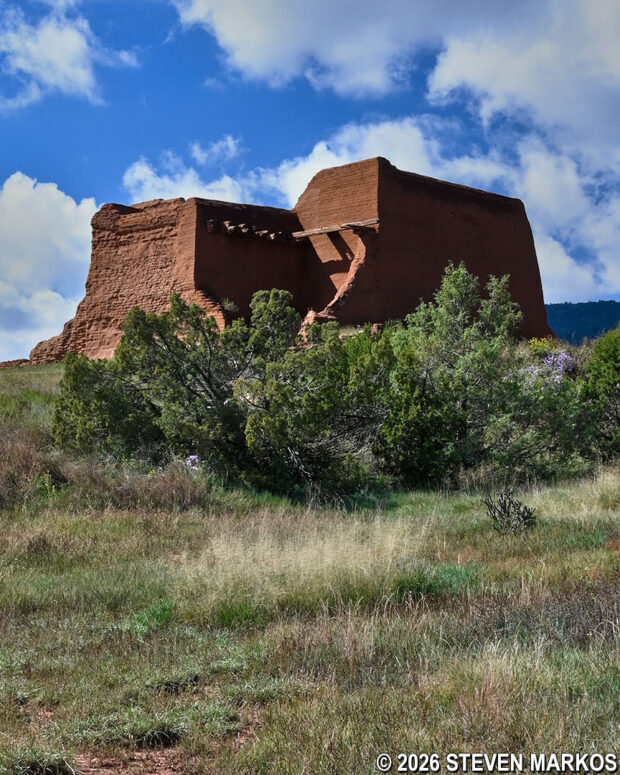 View of the Spanish Mission Church from Stop 2 on the Ancestral Sites Trail at Pecos National Historical Park