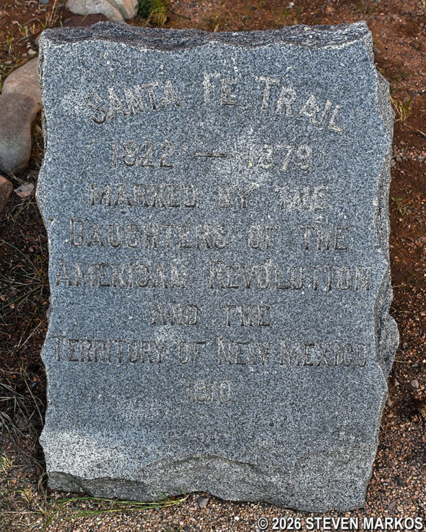 Stone marker outside of the Trading Post at Pecos National Historical Park