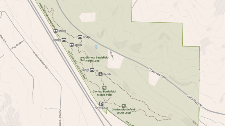 Glorieta Battlefield Trail Map, Pecos National Historical Park (click to enlarge)