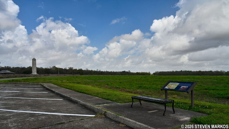 Wayside exhibit along Tour Loop Road at Chalmette Battlefield, Jean Lafitte National Historical Park and Preserve