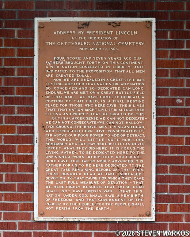 Gettysburg address plaque on the superintendent's lodge at Chalmette National Cemetery, Jean Lafitte National Historical Park and Preserve