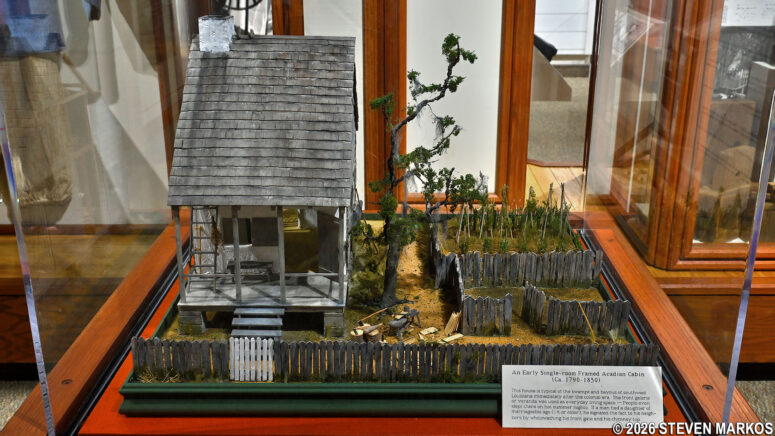 Model of a typical Acadian cabin on display at the Prairie Acadian Cultural Center, Jean Lafitte National Historical Park and Preserve