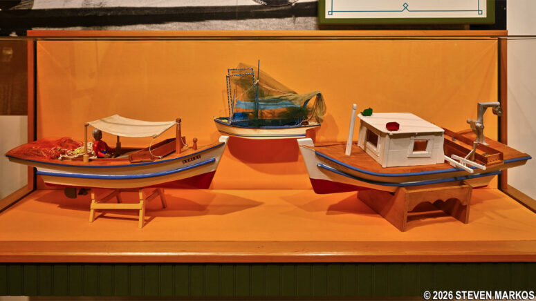 Models of fishing boats on display at the Wetlands Acadian Cultural Center, Jean Lafitte National Historical Park and Preserve