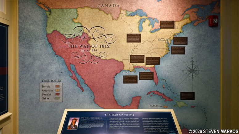 Map showing the war up to 1814 at the Chalmette Battlefield Visitor Center, Jean Lafitte National Historical Park and Preserve