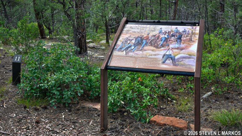 Wayside exhibit on the Glorieta Battlefield Trail in Pecos National Historical Park