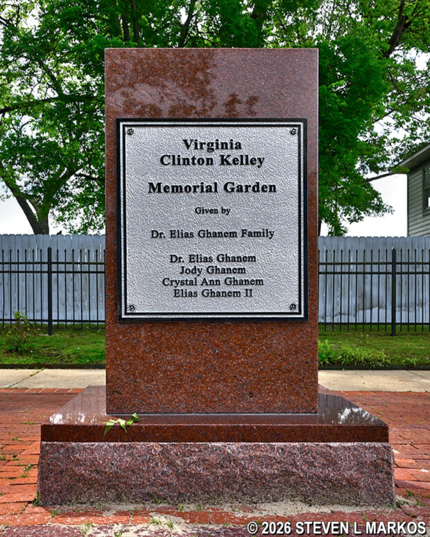 The Virginia Clinton Kelley Memorial Garden monument at President William Jefferson Clinton Birthplace Home National Historic Site
