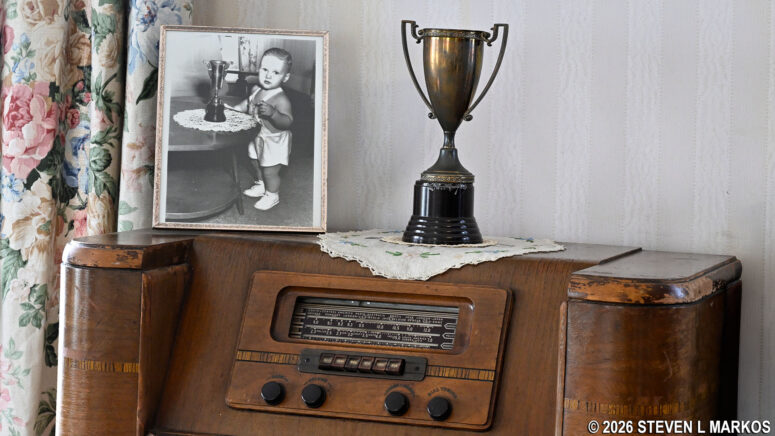 Picture and a first-place trophy similar to one won by Bill Clinton in a 1947 cute baby contest, President William Jefferson Clinton Birthplace Home National Historic Site