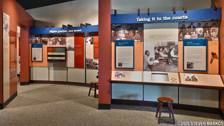 Exhibits covering the legal battles for public school desegregation at the Little Rock Central High School National Historic Site Visitor Center