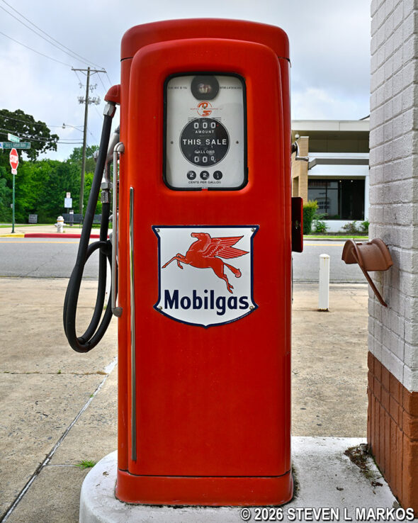 Vintage gas pump at the Magnolia Mobil Gas Station, part of Little Rock Central High School National Historic Site