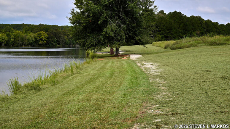 Path around the Star Fort Pond to the right of the fishing dock, Ninety Six National Historic Site