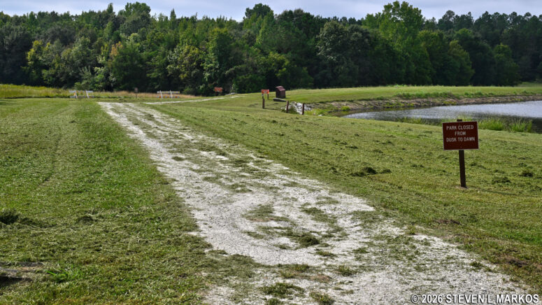 Gravel path around the Star Fort Pond starting at the parking lot, Ninety Six National Historic Site