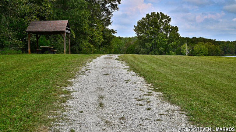 Picnic table near the Star Fort Pond trailhead for the Cherokee Path Trail at Ninety Six National Historic Site