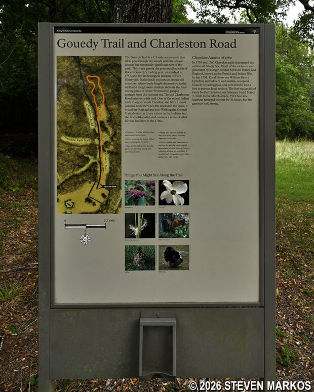 Wayside exhibit at the start of the Gouedy Trail, Ninety Six National Historic Site