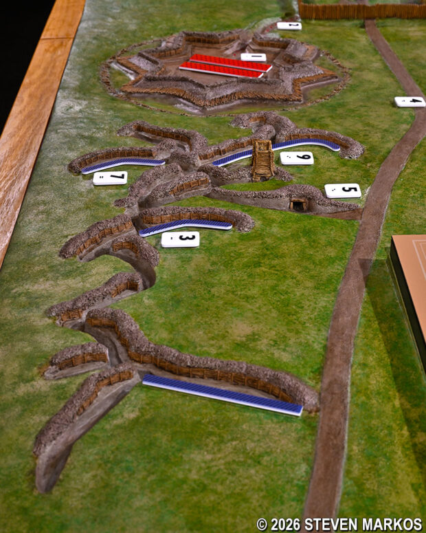 Exhibit in the Ninety Six National Historic Site Visitor Center depicts the Patriot trenches dug during the siege on the Loyalists' Star Fort
