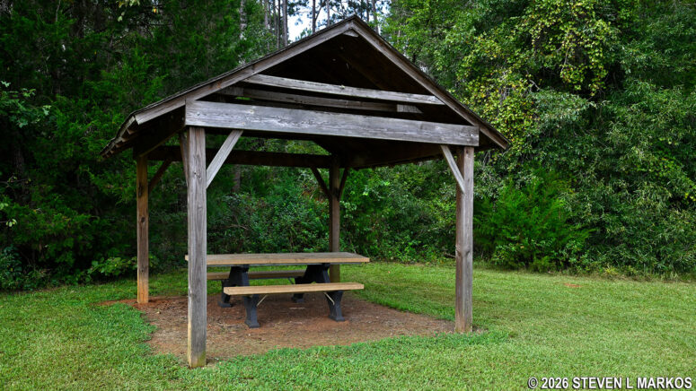 Picnic table at the Star Fort Pond, Ninety Six National Historic Site
