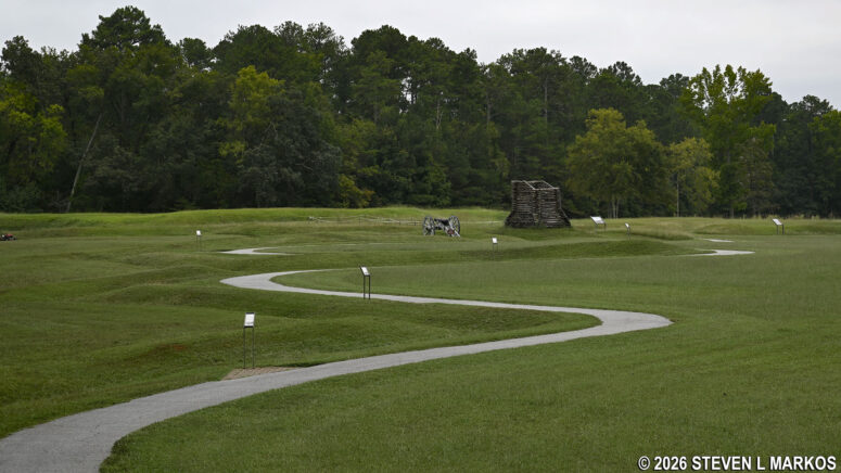 Paved path through the battlefield at Ninety Six National Historic Site