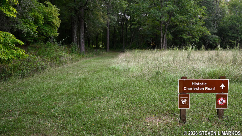 The Gouedy Trail at Ninety Six National Historic Site follows a segment of the original Charles Town Road