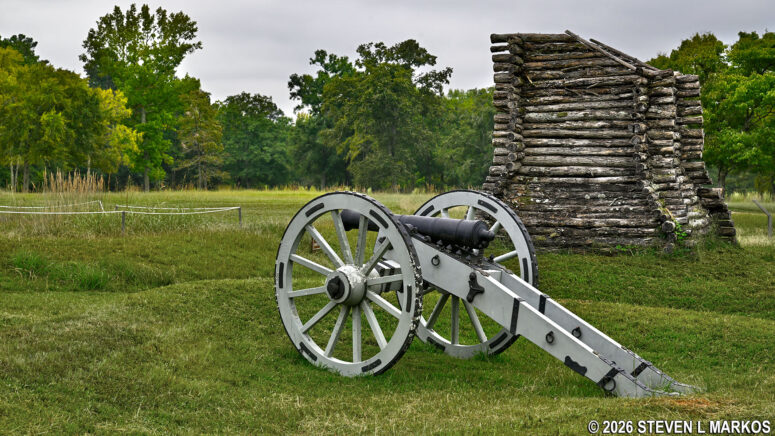 Reconstructed Patriot rifle tower used by sharpshooters to fire down into the Loyalist's Star Fort, Ninety Six National Historic Site