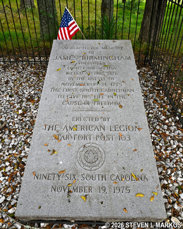 Memorial to James Birmingham at Ninety Six National Historic Site