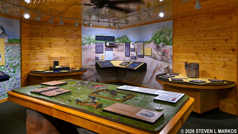 Model of the Ninety Six town site and Loyalist forts built during the America Revolution on display in the Visitor Center exhibit area at Ninety Six National Historic Site